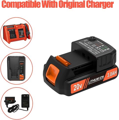 2 Pack 3000mAh 20v MAX Battery and Charger, Replacement for Black and Decker 20v Lithium Battery, Compatible with All Original Cordless Power Tools and Charger. in Saudi Arabia