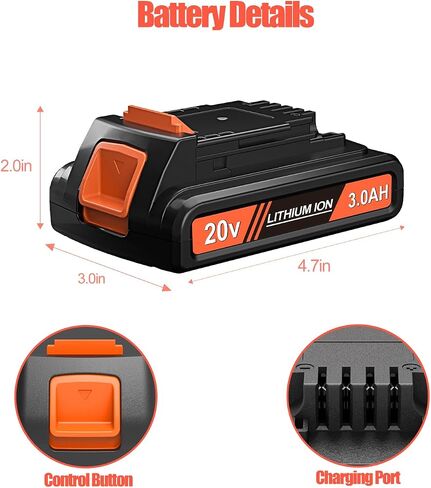 2 Pack 3000mAh 20v MAX Battery and Charger, Replacement for Black and Decker 20v Lithium Battery, Compatible with All Original Cordless Power Tools and Charger. in Saudi Arabia