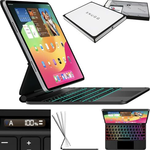 Snugg iPad Air 13 Case with Keyboard with Apple Pencil Holder & Live Battery Display - Wireless Bluetooth Backlit Magic Keyboard 13 Case for iPad 13 Case with Keyboard - White in Kuwait