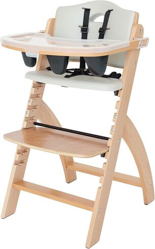 Abiie Beyond Junior Wooden High Chair for Babies and Toddlers - Convertible 3-in-1 Baby Highchair with Removable Tray - 6 Months to 250 Lb - Water Resistant - Natural Wood/Dove Grey Cushion in Saudi Arabia