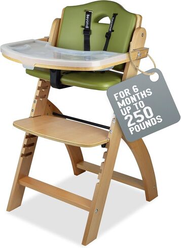 Abiie Beyond Junior Wooden High Chair for Babies and Toddlers - Convertible 3-in-1 Baby Highchair with Removable Tray - 6 Months to 250 Lb - Water Resistant - Natural Wood/Dove Grey Cushion in Saudi Arabia