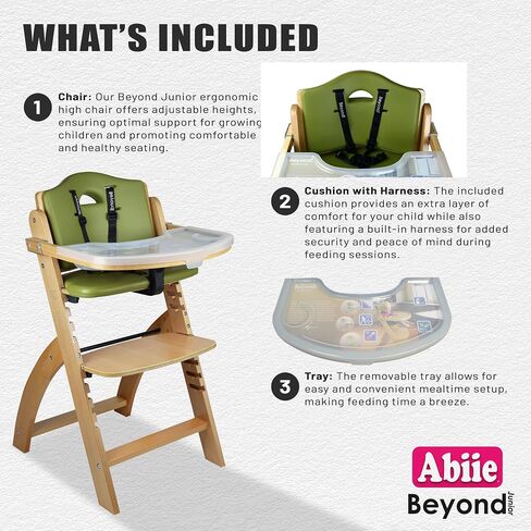 Abiie Beyond Junior Wooden High Chair for Babies and Toddlers - Convertible 3-in-1 Baby Highchair with Removable Tray - 6 Months to 250 Lb - Water Resistant - Natural Wood/Dove Grey Cushion in Saudi Arabia