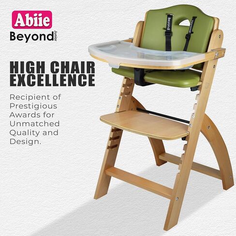 Abiie Beyond Junior Wooden High Chair for Babies and Toddlers - Convertible 3-in-1 Baby Highchair with Removable Tray - 6 Months to 250 Lb - Water Resistant - Natural Wood/Dove Grey Cushion in Saudi Arabia