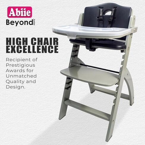 Abiie Beyond Junior Wooden High Chair for Babies and Toddlers - Convertible 3-in-1 Baby Highchair with Removable Tray - 6 Months to 250 Lb - Water Resistant - Natural Wood/Dove Grey Cushion in Saudi Arabia
