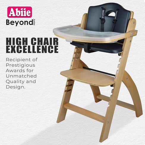 Abiie Beyond Junior Wooden High Chair for Babies and Toddlers - Convertible 3-in-1 Baby Highchair with Removable Tray - 6 Months to 250 Lb - Water Resistant - Natural Wood/Dove Grey Cushion in Saudi Arabia