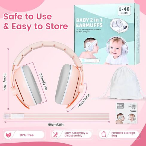Baby Ear Defenders, 2-in-1 Baby Earmuffs for Hearing Protection, Noise Cancelling Headphones for Babies Ages 0-48 Months in Saudi Arabia