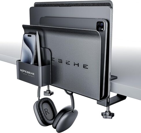 Under Desk Laptop Mount, Hanging Desk Organizer, Under Desk Laptop Holder with 2 Under Desk Hooks, Desk Side Storage for Laptops, 22 lb Load Capacity[Black, with Magnetic Storage Box] in Saudi Arabia