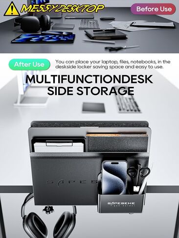 Under Desk Laptop Mount, Hanging Desk Organizer, Under Desk Laptop Holder with 2 Under Desk Hooks, Desk Side Storage for Laptops, 22 lb Load Capacity[Black, with Magnetic Storage Box] in Saudi Arabia