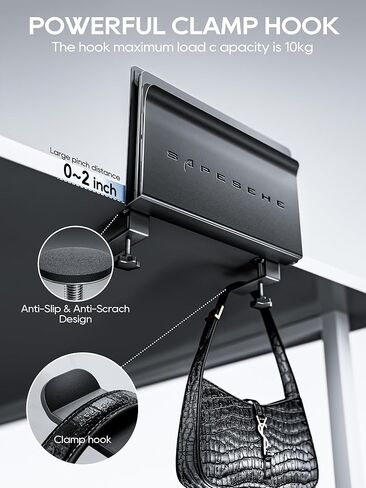 Under Desk Laptop Mount, Hanging Desk Organizer, Under Desk Laptop Holder with 2 Under Desk Hooks, Desk Side Storage for Laptops, 22 lb Load Capacity[Black, with Magnetic Storage Box] in Saudi Arabia