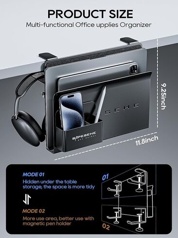 Under Desk Laptop Mount, Hanging Desk Organizer, Under Desk Laptop Holder with 2 Under Desk Hooks, Desk Side Storage for Laptops, 22 lb Load Capacity[Black, with Magnetic Storage Box] in Saudi Arabia