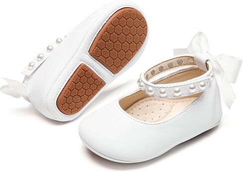 Baby Girls Mary Jane Flats - Infant Newborn Walking Shoes Soft Rubber Sole Princess Wedding in Saudi Arabia