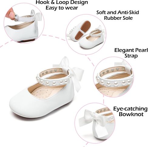 Baby Girls Mary Jane Flats - Infant Newborn Walking Shoes Soft Rubber Sole Princess Wedding in Saudi Arabia