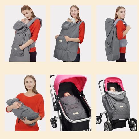 غطاء حامل الطفل مع غطاء قابل للفصل، غطاء حامل شتوي عالمي مقاوم للماء والرياح لحاملة الأطفال ومقعد خصر الطفل مع حقيبة تخزين، حقيبة رايات الطفل لمقاعد السيارة وعربات الأطفال، رمادي in Kuwait