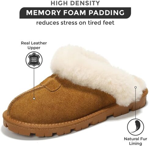 Project Cloud House Slippers for Women - 100% Genuine Leather & Natural Fur lining Fuzzy Slippers Women - Memory Foam Women Shoes & House Shoes for Women, Cozy & Fluffy Slippers (Hedy) in Saudi Arabia
