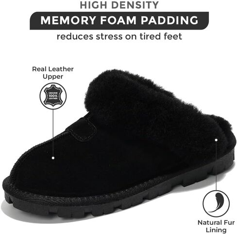 Project Cloud House Slippers for Women - 100% Genuine Leather & Natural Fur lining Fuzzy Slippers Women - Memory Foam Women Shoes & House Shoes for Women, Cozy & Fluffy Slippers (Hedy) in Saudi Arabia