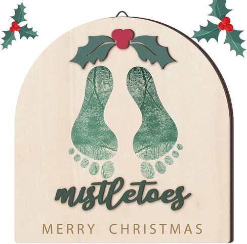 Baby's First DIY Christmas Footprint Art Wooden Mistletoe Craft Milestone Card Christmas Rustic Hanging Ornament Nursery Footprint Decorative for Baby Shower Newborn Photoshoot Prop in Saudi Arabia