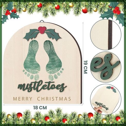 Baby's First DIY Christmas Footprint Art Wooden Mistletoe Craft Milestone Card Christmas Rustic Hanging Ornament Nursery Footprint Decorative for Baby Shower Newborn Photoshoot Prop in Saudi Arabia