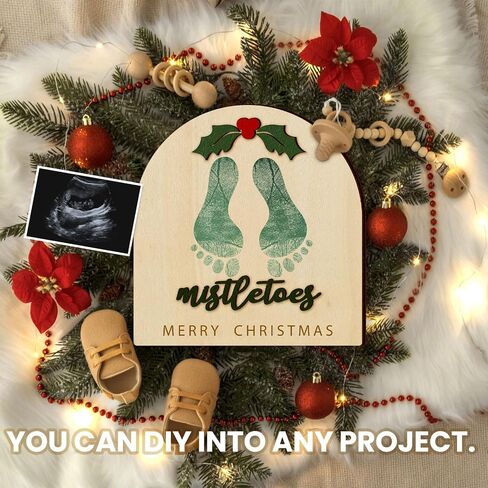 Baby's First DIY Christmas Footprint Art Wooden Mistletoe Craft Milestone Card Christmas Rustic Hanging Ornament Nursery Footprint Decorative for Baby Shower Newborn Photoshoot Prop in Saudi Arabia
