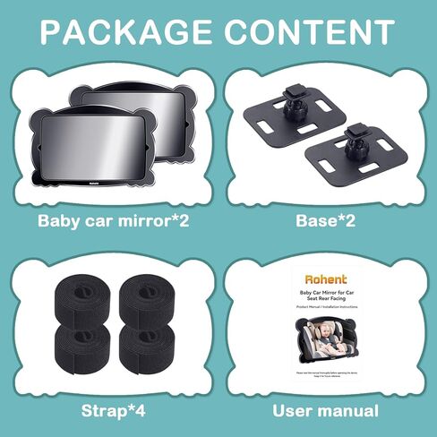 Baby Car Mirror 2-Pack for 2 Kids: Adjustable Car Seat Mirror for Baby Rear Facing Seat Easy Install on Headrest for Family with 2 Cars - Stable Clear Back Seat Mirror to See 2 Babies in 2 Seats in Saudi Arabia