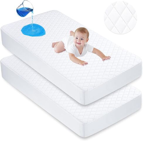Waterproof Crib Mattress Protector 2 Pack, Crib Mattress Cover Fitted for Baby Bed, Ultra Soft&Washable Toddler Mattress Protector, White-Diamond 52"x28" in Saudi Arabia