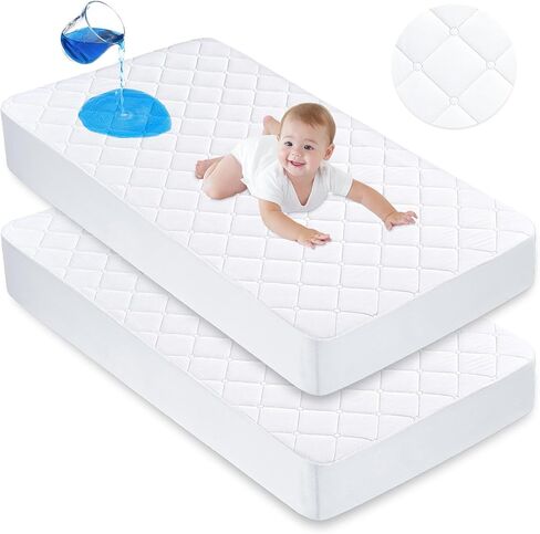 Waterproof Crib Mattress Protector 2 Pack, Crib Mattress Cover Fitted for Baby Bed, Ultra Soft&Washable Toddler Mattress Protector, White-Diamond 52"x28" in Saudi Arabia