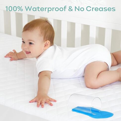 Waterproof Crib Mattress Protector 2 Pack, Crib Mattress Cover Fitted for Baby Bed, Ultra Soft&Washable Toddler Mattress Protector, White-Diamond 52"x28" in Saudi Arabia