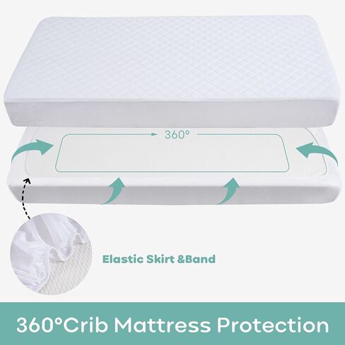 Waterproof Crib Mattress Protector 2 Pack, Crib Mattress Cover Fitted for Baby Bed, Ultra Soft&Washable Toddler Mattress Protector, White-Diamond 52"x28" in Saudi Arabia