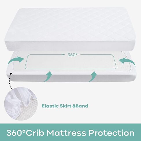 Waterproof Crib Mattress Protector 2 Pack, Crib Mattress Cover Fitted for Baby Bed, Ultra Soft&Washable Toddler Mattress Protector, White-Diamond 52"x28" in Saudi Arabia