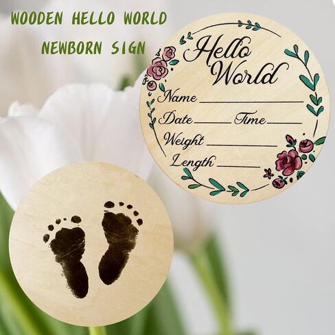 6 inch Baby Announcement Sign，Wooden Hello World Newborn Sign for Hospital Baby Birth Announcement Sign for Hospital for Boys And Girls in Saudi Arabia
