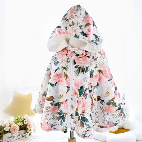 DILIMI مقعد السيارة المعطف للطفلة، الشتاء مقنعين المعطف عباءة الرأس للطفل الصغير، طبقة مزدوجة دافئة مينكي معطف مقعد السيارة للأطفال، الأزهار الوردية in Kuwait