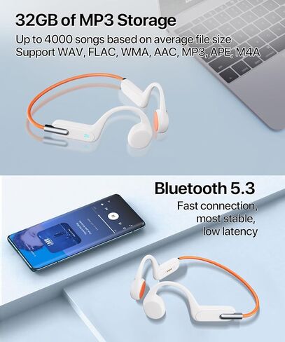 Bone Conduction Headphones, Waterproof MP3 Player Underwater Swimming Headphones IPX8 Waterproof 32G Music Player, Wireless Bluetooth 5.3 Open-Ear for Running, Cycling, Swimming in Saudi Arabia