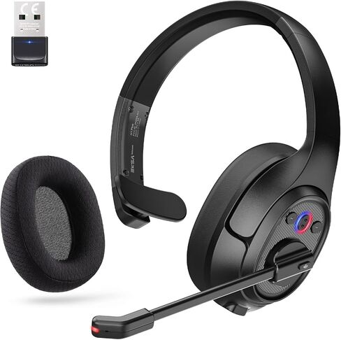 EKSA Wireless Headset, Bluetooth 5.2 Headset with Noise Cancelling Microphone & USB Dongle, 55H Playtime On Ear Headphone for Home Office, Remote Work, Call Center, Suitable for Phone PC Laptop Tablet in Kuwait