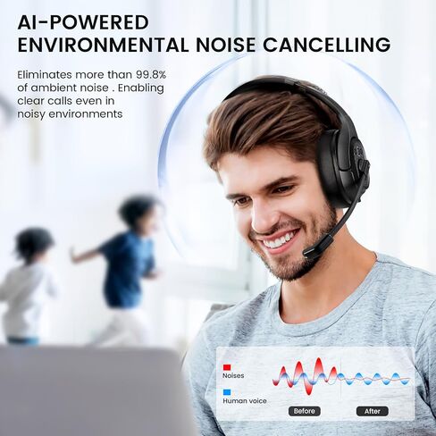 EKSA Wireless Headset, Bluetooth 5.2 Headset with Noise Cancelling Microphone & USB Dongle, 55H Playtime On Ear Headphone for Home Office, Remote Work, Call Center, Suitable for Phone PC Laptop Tablet in Kuwait