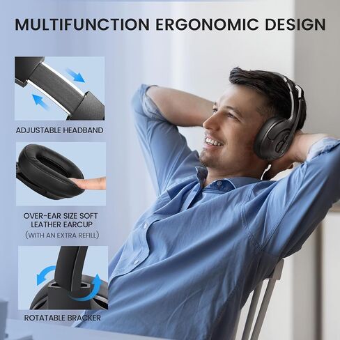 EKSA Wireless Headset, Bluetooth 5.2 Headset with Noise Cancelling Microphone & USB Dongle, 55H Playtime On Ear Headphone for Home Office, Remote Work, Call Center, Suitable for Phone PC Laptop Tablet in Kuwait