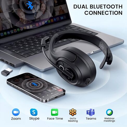 EKSA Wireless Headset, Bluetooth 5.2 Headset with Noise Cancelling Microphone & USB Dongle, 55H Playtime On Ear Headphone for Home Office, Remote Work, Call Center, Suitable for Phone PC Laptop Tablet in Kuwait