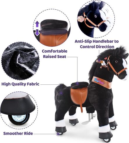 PonyCycle Ride on Horsey Toddler Ride on Toys for Boys Classic Model U (with Brake/ 30" Height/Size 3 Rocking Horse for Age 3-5) Ride on Horse Toys Mechanical Animal Plush Black Ux326 in Saudi Arabia