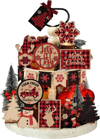 17 Pcs Christmas Tiered Tray Decor Christmas Jesus Theme Tray Decor Vintage Farmhouse Nativity Decor Angels Mangers Jesus' Birth Wooden Decor for Home Table Mantel Party in Kuwait