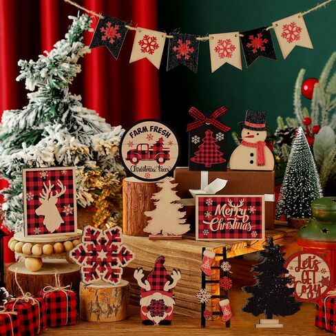 17 Pcs Christmas Tiered Tray Decor Christmas Jesus Theme Tray Decor Vintage Farmhouse Nativity Decor Angels Mangers Jesus' Birth Wooden Decor for Home Table Mantel Party in Kuwait