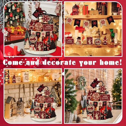 17 Pcs Christmas Tiered Tray Decor Christmas Jesus Theme Tray Decor Vintage Farmhouse Nativity Decor Angels Mangers Jesus' Birth Wooden Decor for Home Table Mantel Party in Kuwait