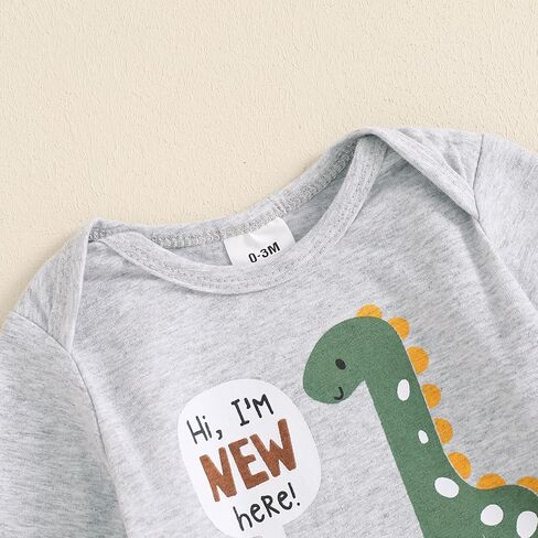 Newborn Infant Baby Boy Outfit Little Brother Romper Infant Letter Print Dinosaur Clothes Drawstring Pants Hat in Kuwait