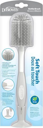 Dr. Brown's Soft Touch No Scratch Baby Bottle Cleaning Brush, Nipple Cleaner & Suction Cup Base for Easy Storage, BPA Free, Gray in Saudi Arabia