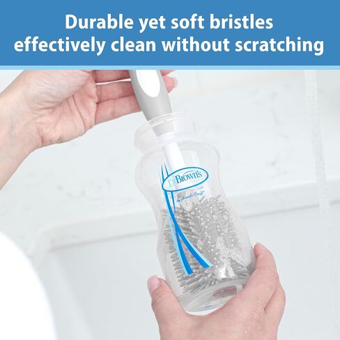 Dr. Brown's Soft Touch No Scratch Baby Bottle Cleaning Brush, Nipple Cleaner & Suction Cup Base for Easy Storage, BPA Free, Gray in Saudi Arabia