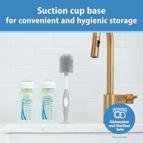 Dr. Brown's Soft Touch No Scratch Baby Bottle Cleaning Brush, Nipple Cleaner & Suction Cup Base for Easy Storage, BPA Free, Gray in Saudi Arabia