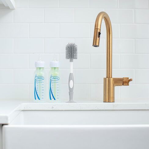 Dr. Brown's Soft Touch No Scratch Baby Bottle Cleaning Brush, Nipple Cleaner & Suction Cup Base for Easy Storage, BPA Free, Gray in Saudi Arabia