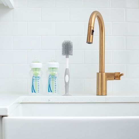 Dr. Brown's Soft Touch No Scratch Baby Bottle Cleaning Brush, Nipple Cleaner & Suction Cup Base for Easy Storage, BPA Free, Gray in Saudi Arabia