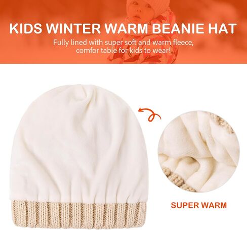 Toddler Winter Beanie Hat, Infant Winter Warm Knit Fleece Lined Cap for Girls Boys with Pom Pom for 0-3 Months 2 Packs in Kuwait