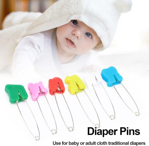 Stainless Steel Diaper Pins with Plastic Safety Locks, Assorted Color Nappy Sewing Knitting Fabric Pins, Suitable for Baby Adult Cloth Traditional Diapers (6 Colorful Animal Head in Saudi Arabia