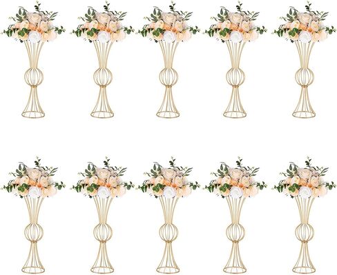 مزهرية معدنية ذهبية من NUPTIO، قطعتان من قطعة مركزية بوق هندسي بطول 23.6 بوصة لحفلات الزفاف وديكورات الطاولة وديكور المنزل in Kuwait