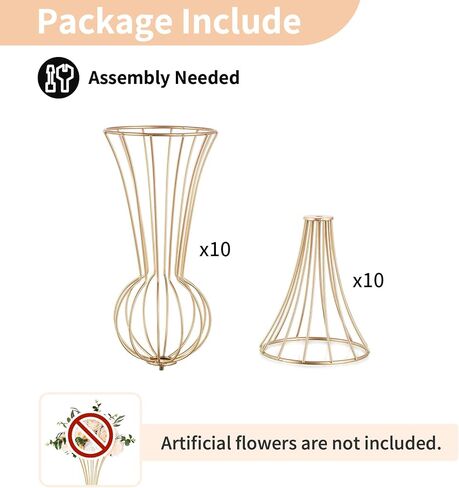 مزهرية معدنية ذهبية من NUPTIO، قطعتان من قطعة مركزية بوق هندسي بطول 23.6 بوصة لحفلات الزفاف وديكورات الطاولة وديكور المنزل in Kuwait