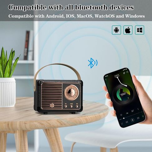 Retro Bluetooth Speaker, Vintage Decor, Wireless Portable Mini Bluetooth Speaker, Small Cute Old Fashion Style for Kitchen Desk Bedroom Home Office Party Outdoor Gift (White) in Kuwait